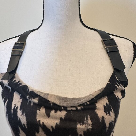 RACHEL Rachel Roy Maxi Dress Women’s XS Cream & Black Print Leather Straps - Picture 6 of 16